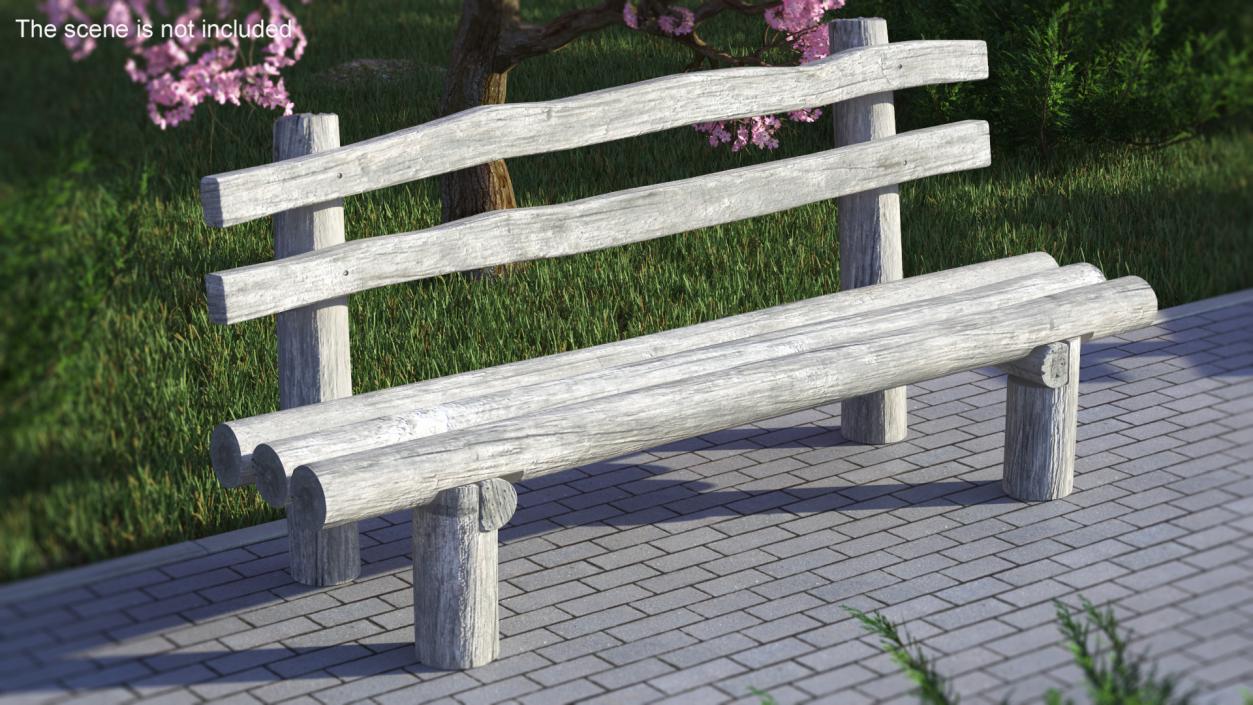 3D Rustic Wooden Old Bench model