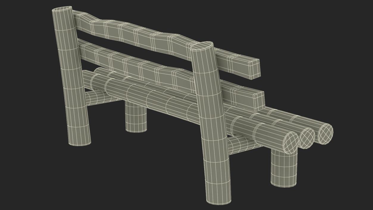 3D Rustic Wooden Old Bench model