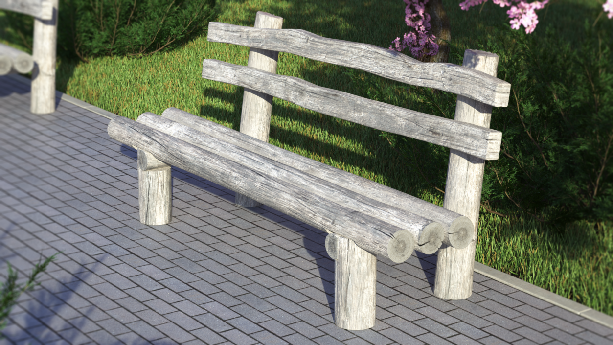 3D Rustic Wooden Old Bench model