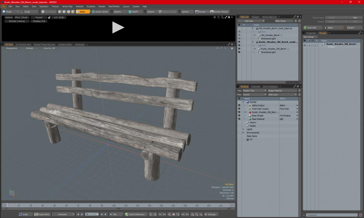 3D Rustic Wooden Old Bench model