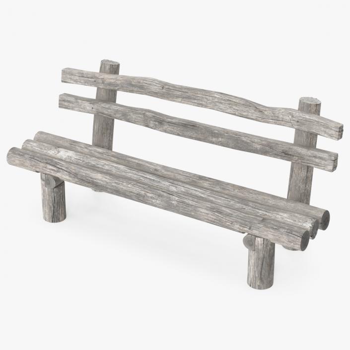 3D Rustic Wooden Old Bench model