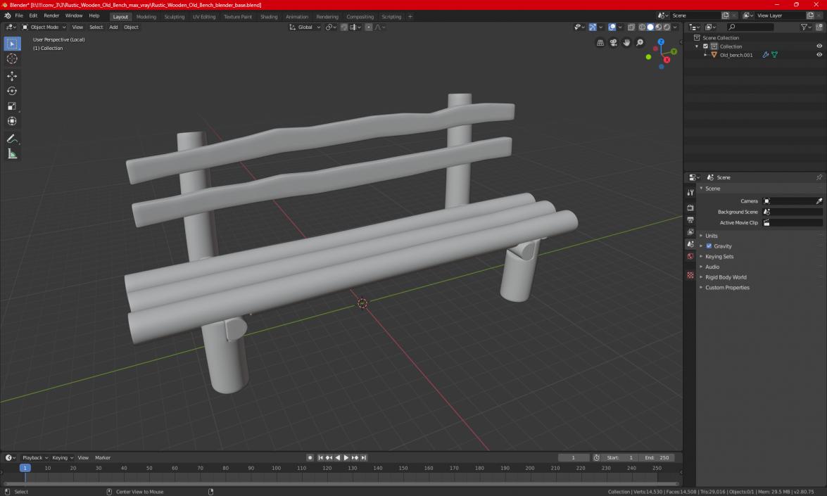 3D Rustic Wooden Old Bench model