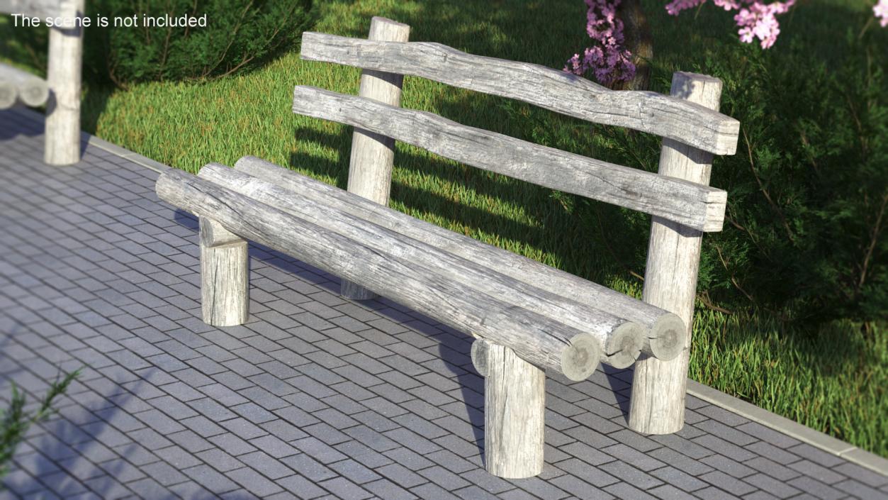 3D Rustic Wooden Old Bench model