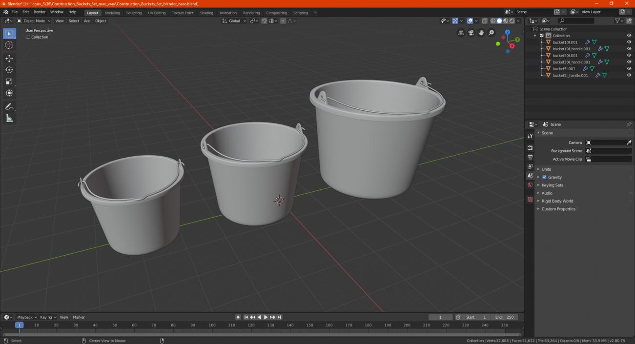 Construction Buckets Set 3D model