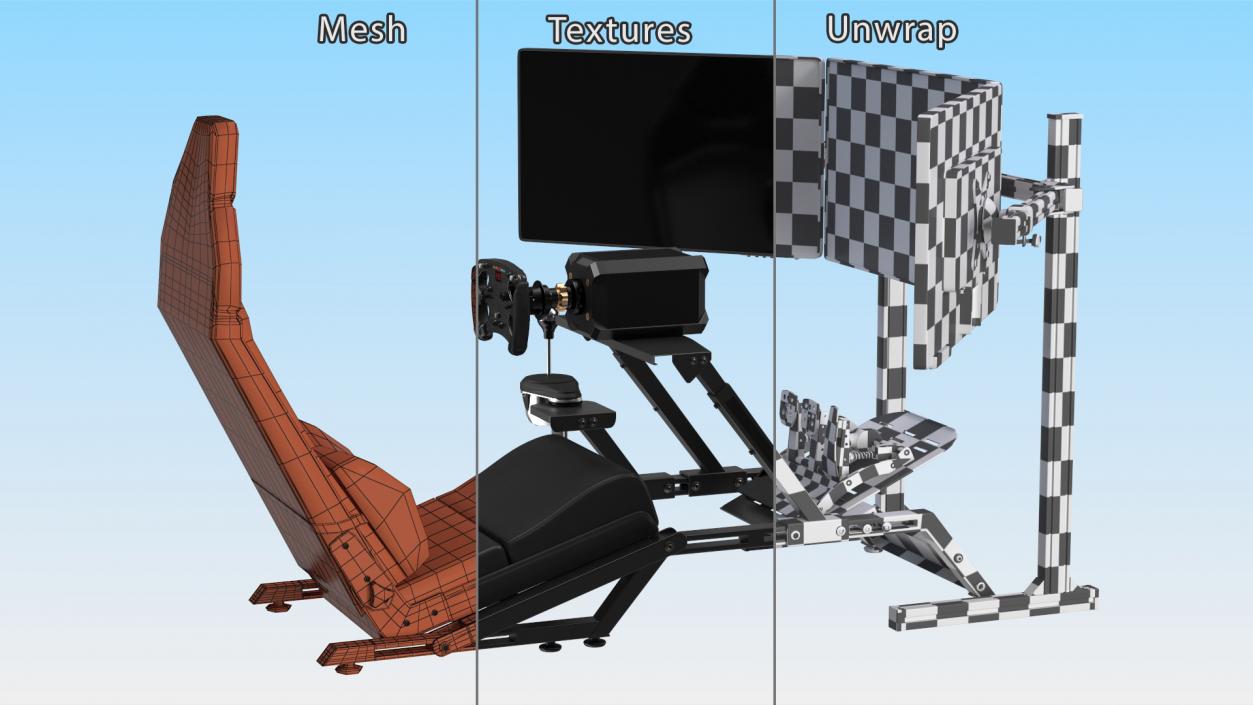 3D model F1 Racing Sim Gaming Setup with Monitors