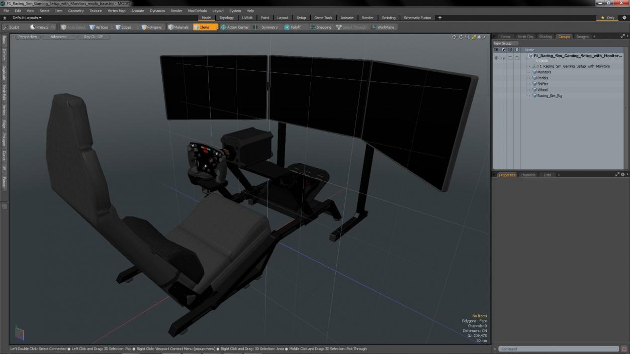 3D model F1 Racing Sim Gaming Setup with Monitors