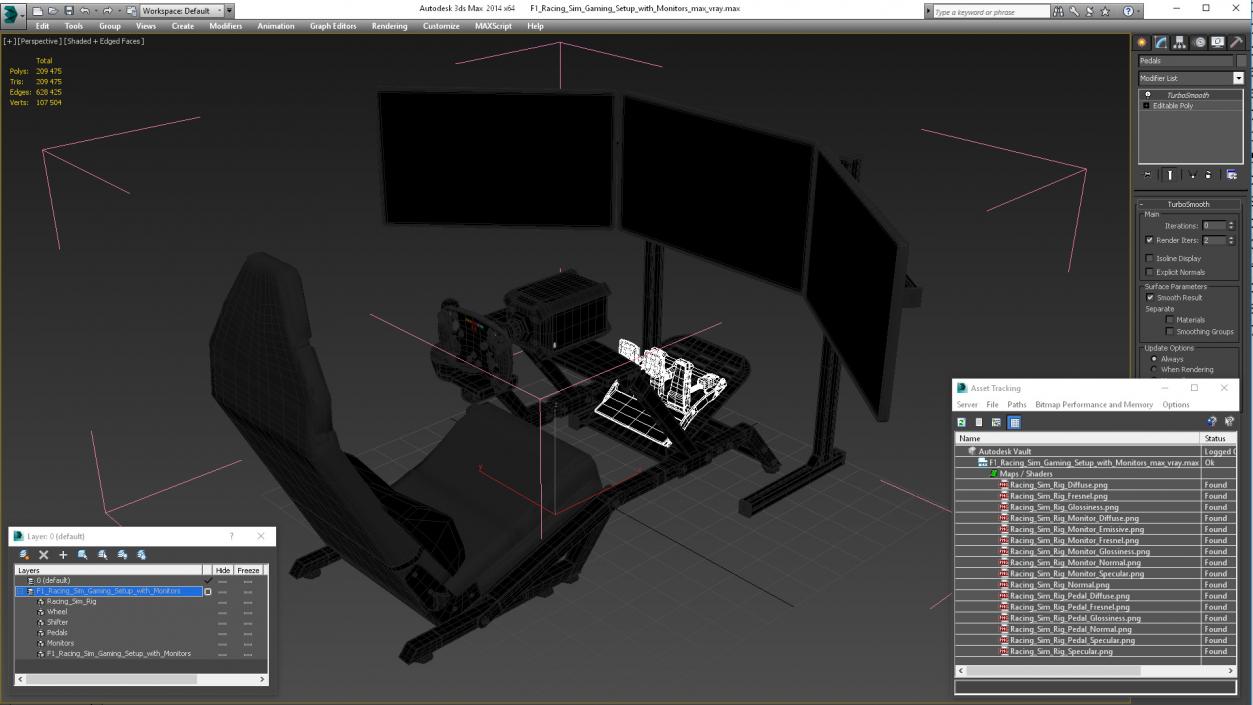 3D model F1 Racing Sim Gaming Setup with Monitors