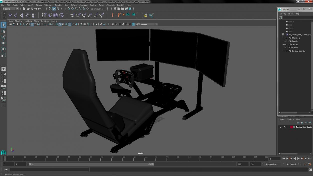 3D model F1 Racing Sim Gaming Setup with Monitors