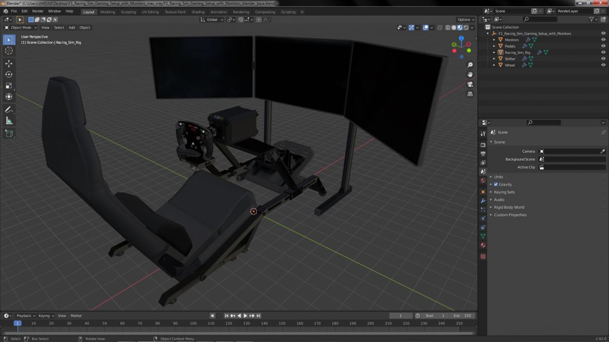 3D model F1 Racing Sim Gaming Setup with Monitors