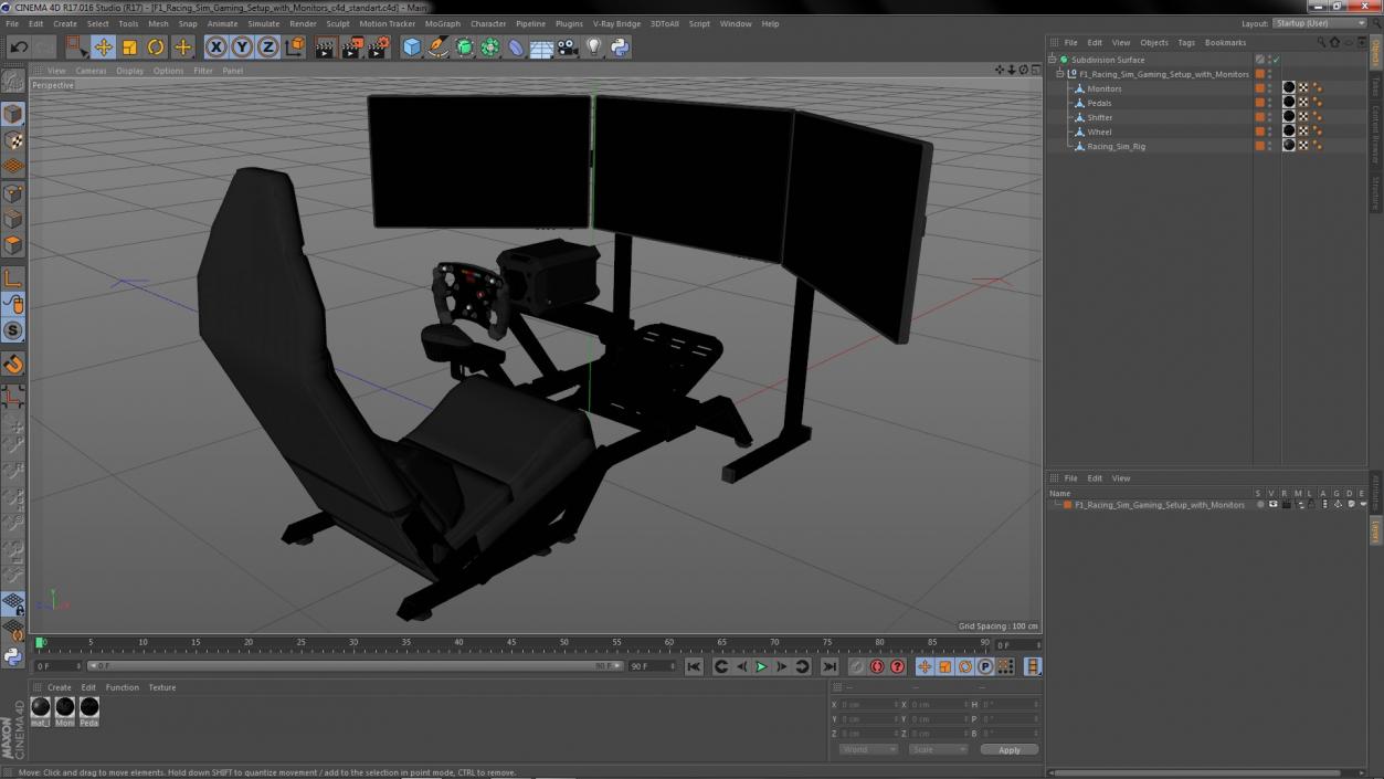 3D model F1 Racing Sim Gaming Setup with Monitors