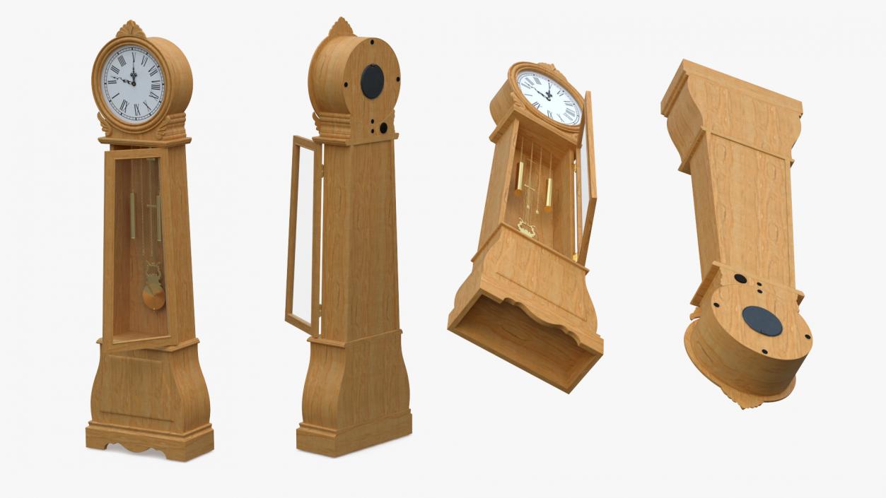 3D Grandfather Clock Light Wood Open model