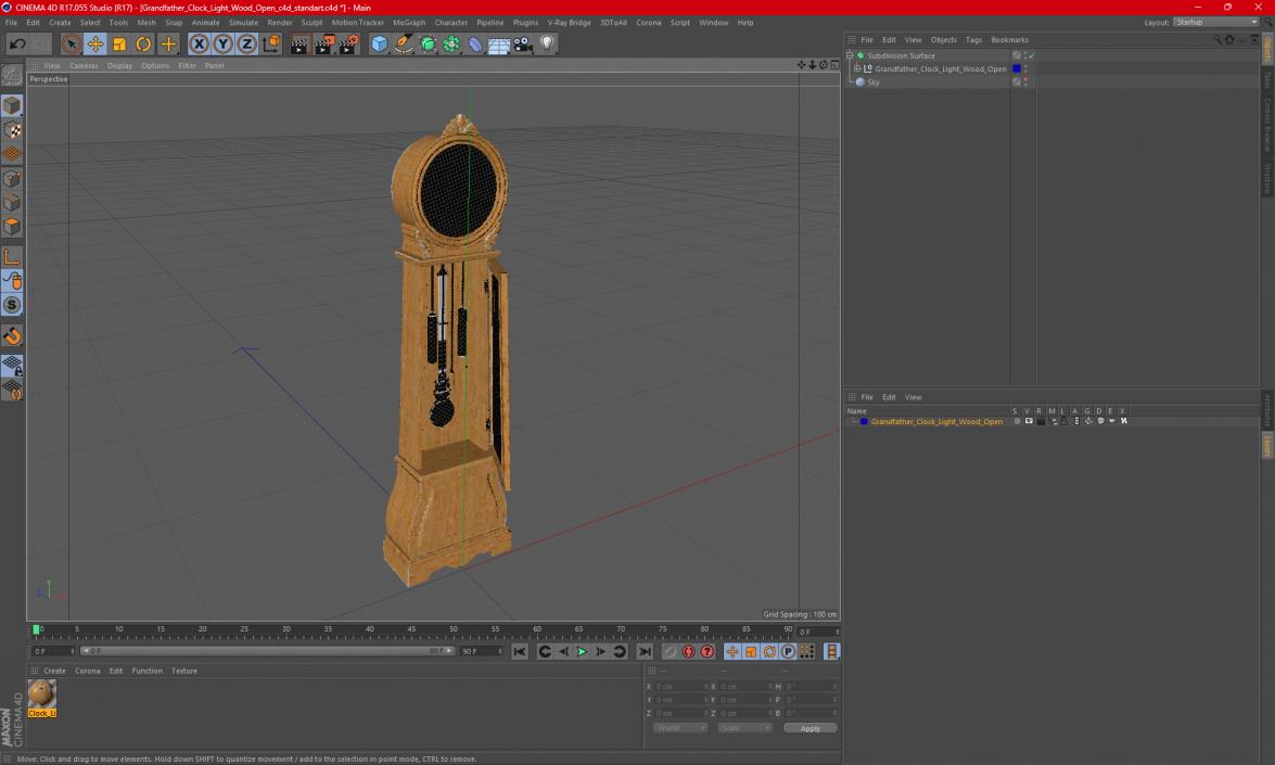 3D Grandfather Clock Light Wood Open model