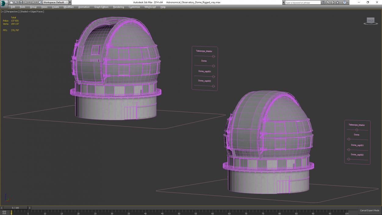 3D Astronomical Observatory Dome Rigged