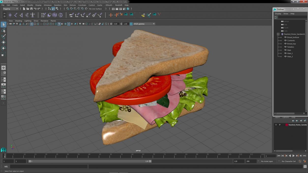 3D model Toasted Home Sandwich Triangle