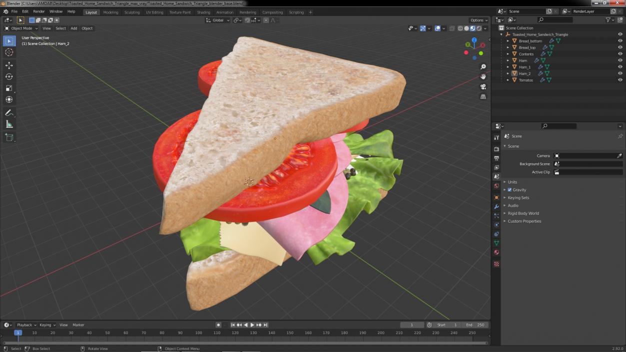 3D model Toasted Home Sandwich Triangle