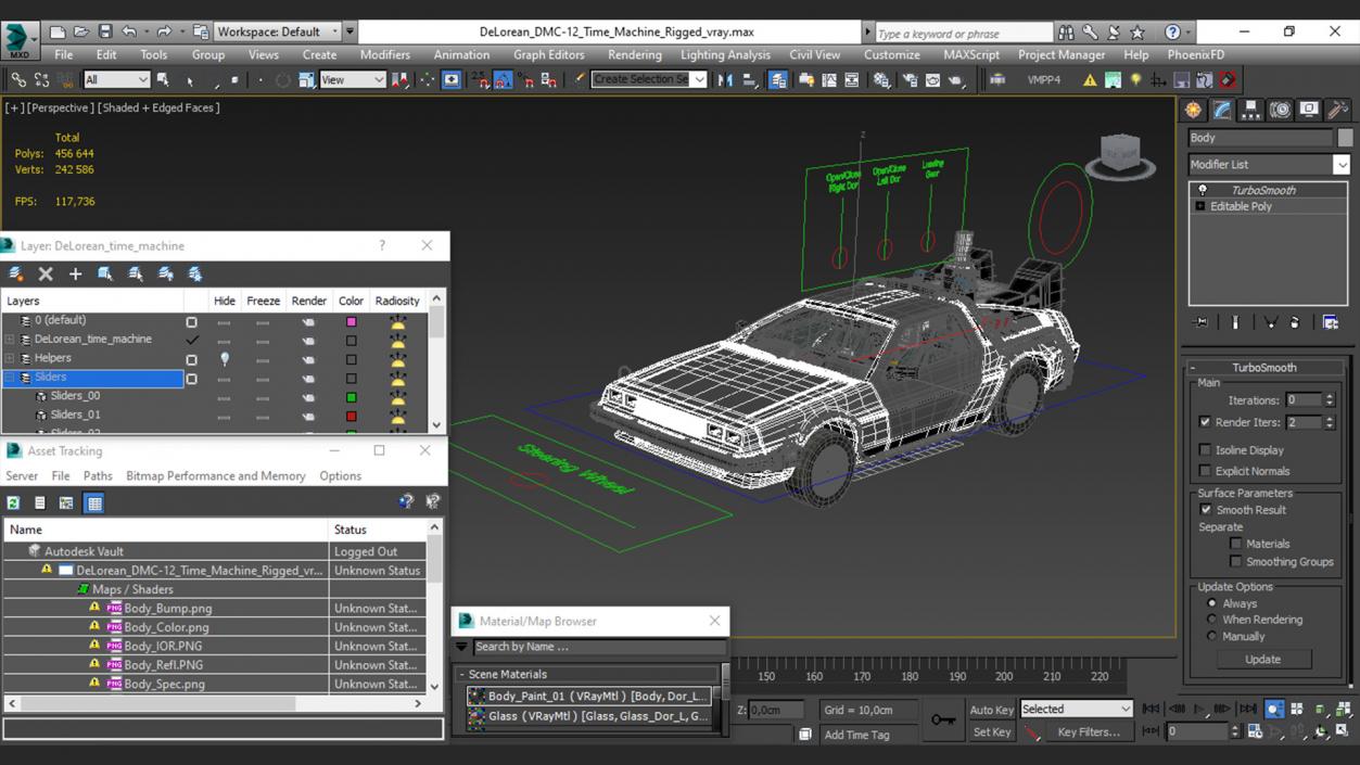 3D model DeLorean DMC-12 Time Machine Rigged