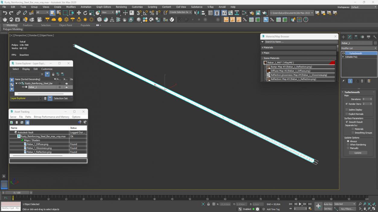 Rusty Reinforcing Steel Bar 3D