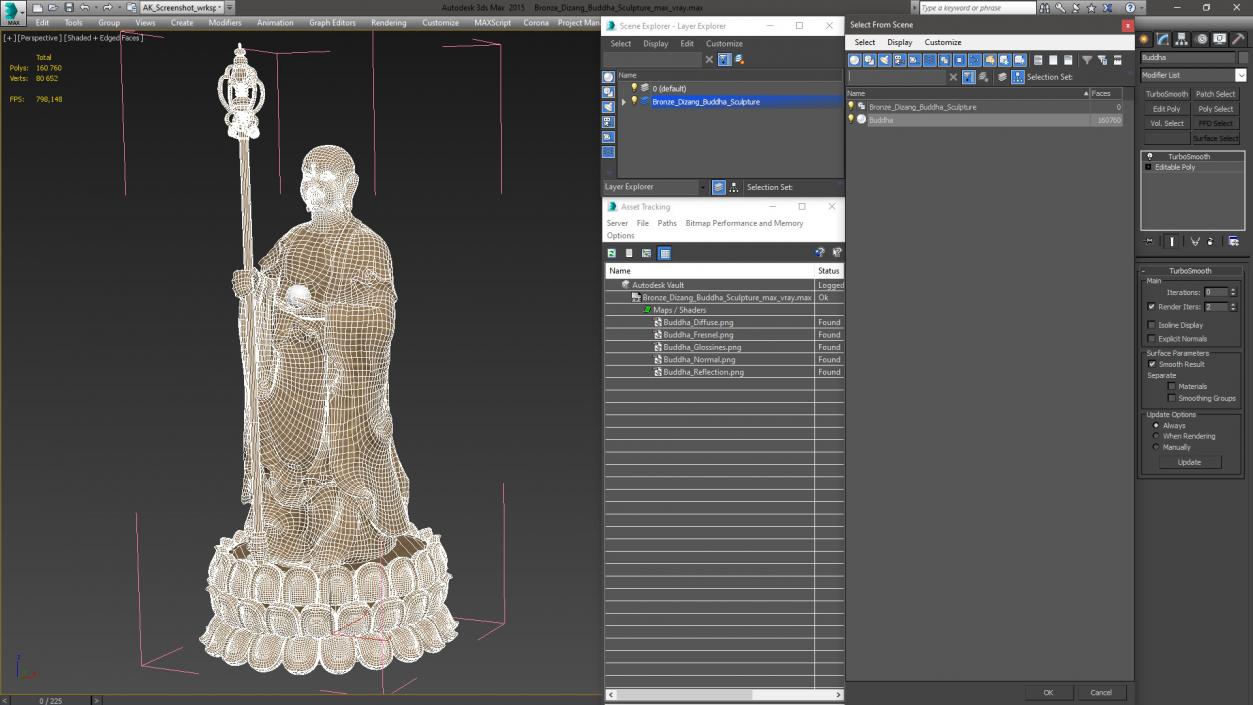 3D model Bronze Dizang Buddha Sculpture