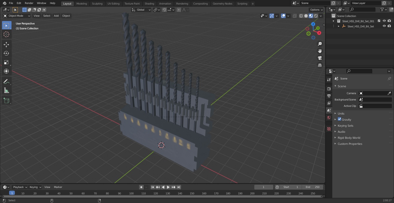 3D Steel HSS Drill Bit Set model