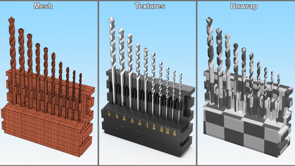 3D Steel HSS Drill Bit Set model