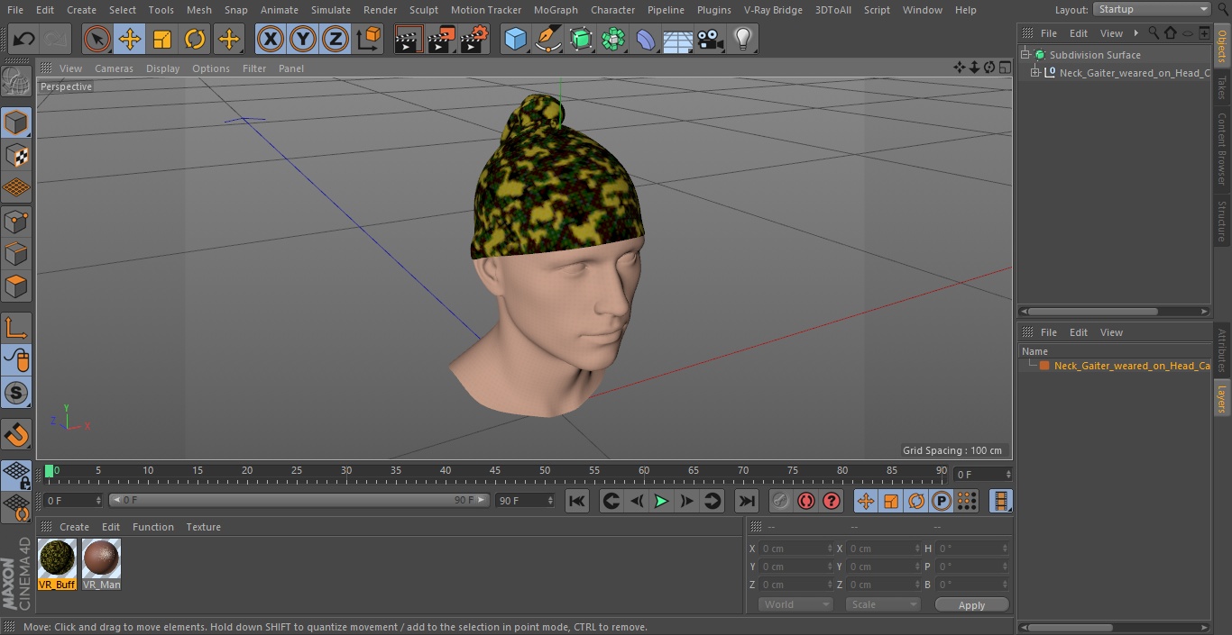 Neck Gaiter worn on Head Camo 3D model