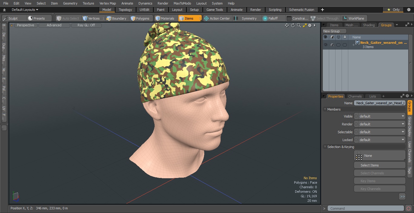 Neck Gaiter worn on Head Camo 3D model