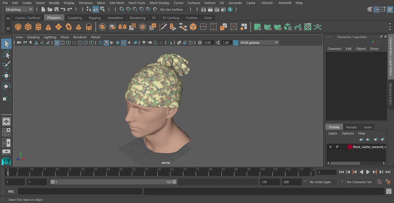 Neck Gaiter worn on Head Camo 3D model