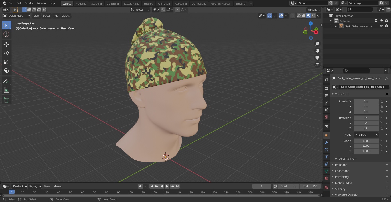 Neck Gaiter worn on Head Camo 3D model