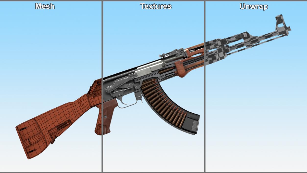 3D AK-47 Automatic Rifle in Cut model