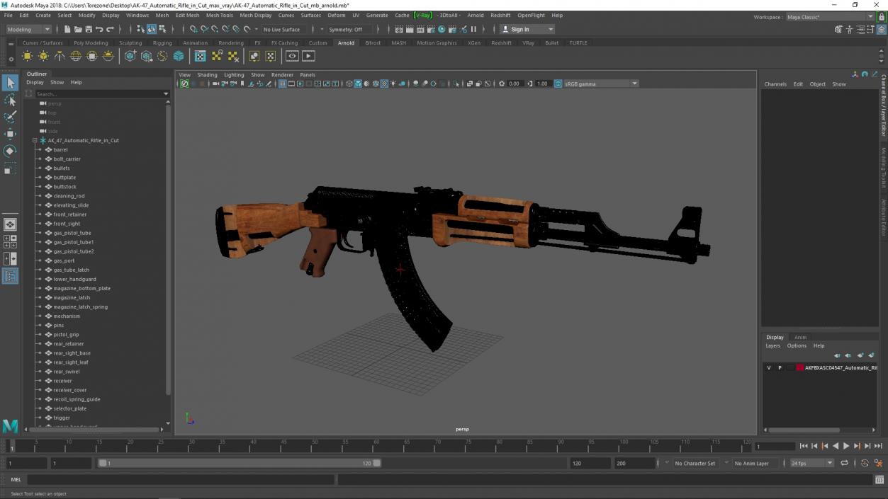 3D AK-47 Automatic Rifle in Cut model