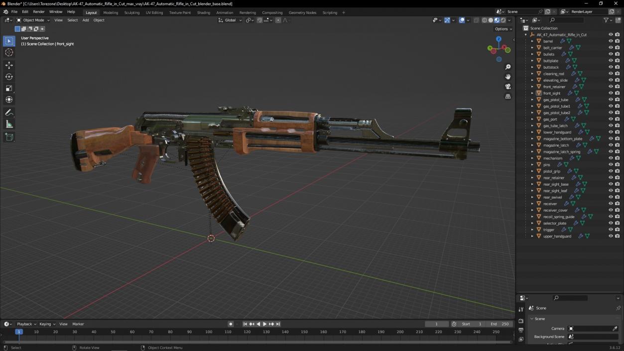 3D AK-47 Automatic Rifle in Cut model