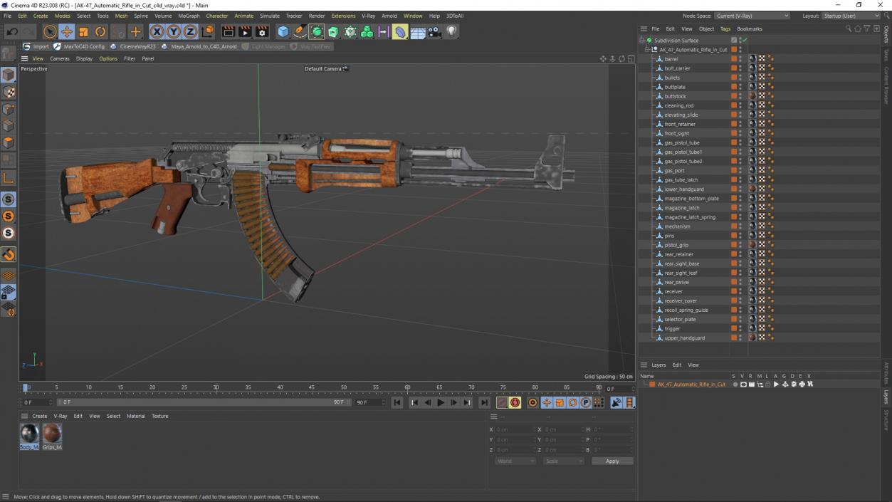 3D AK-47 Automatic Rifle in Cut model