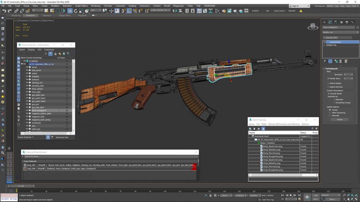 3D AK-47 Automatic Rifle in Cut model