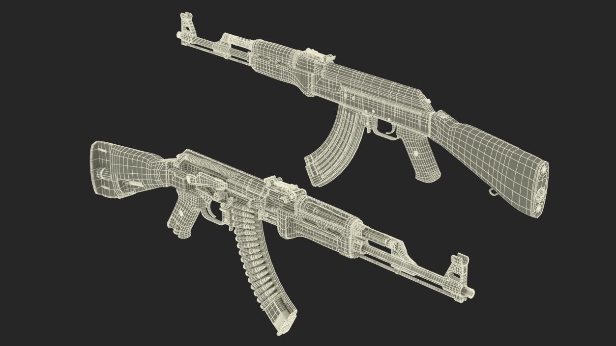 3D AK-47 Automatic Rifle in Cut model