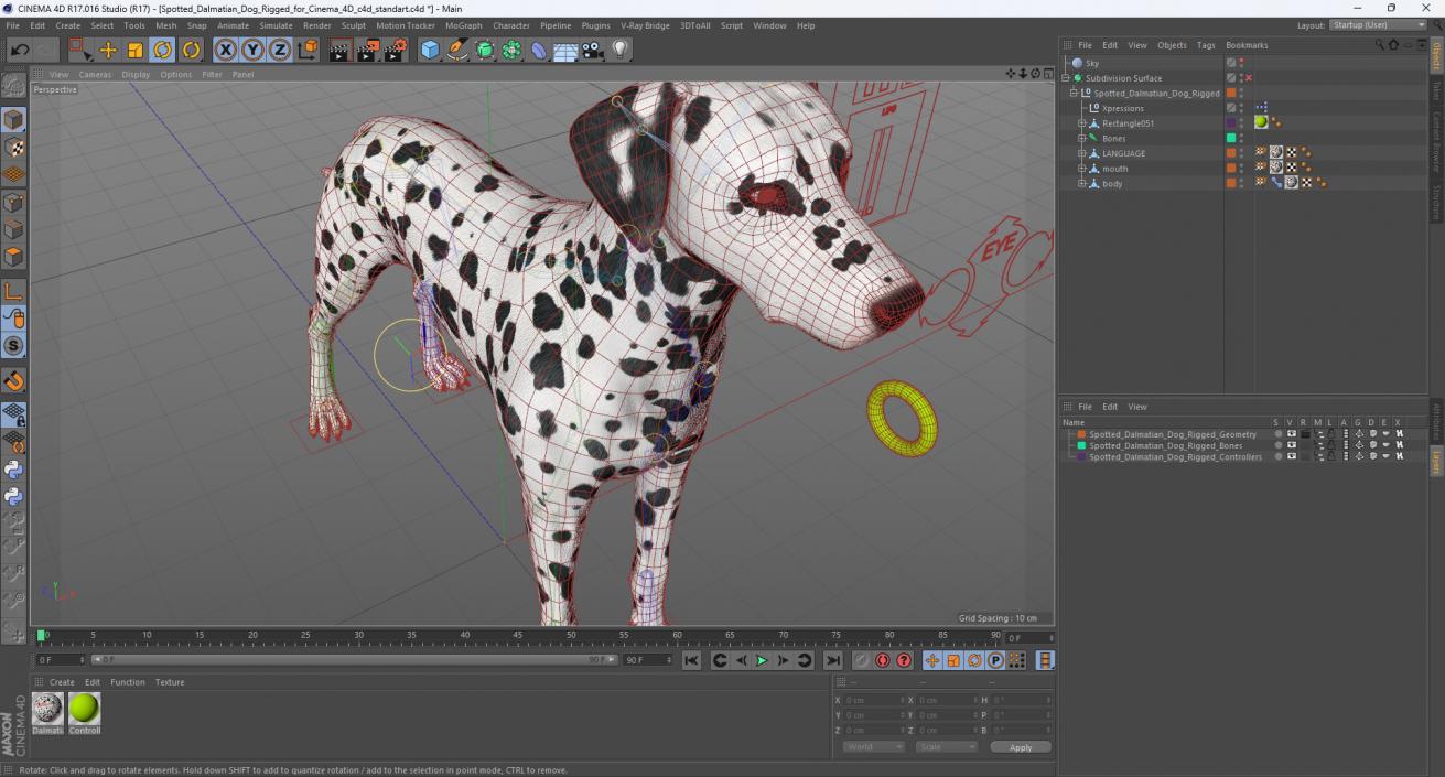 Spotted Dalmatian Dog Rigged for Cinema 4D 3D