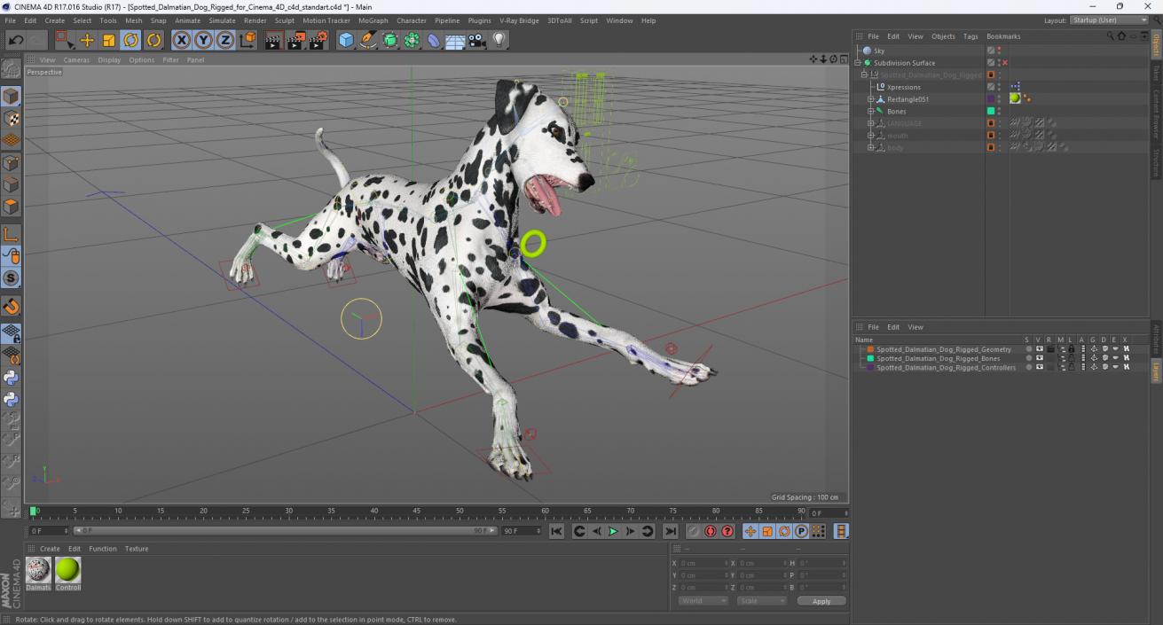 Spotted Dalmatian Dog Rigged for Cinema 4D 3D