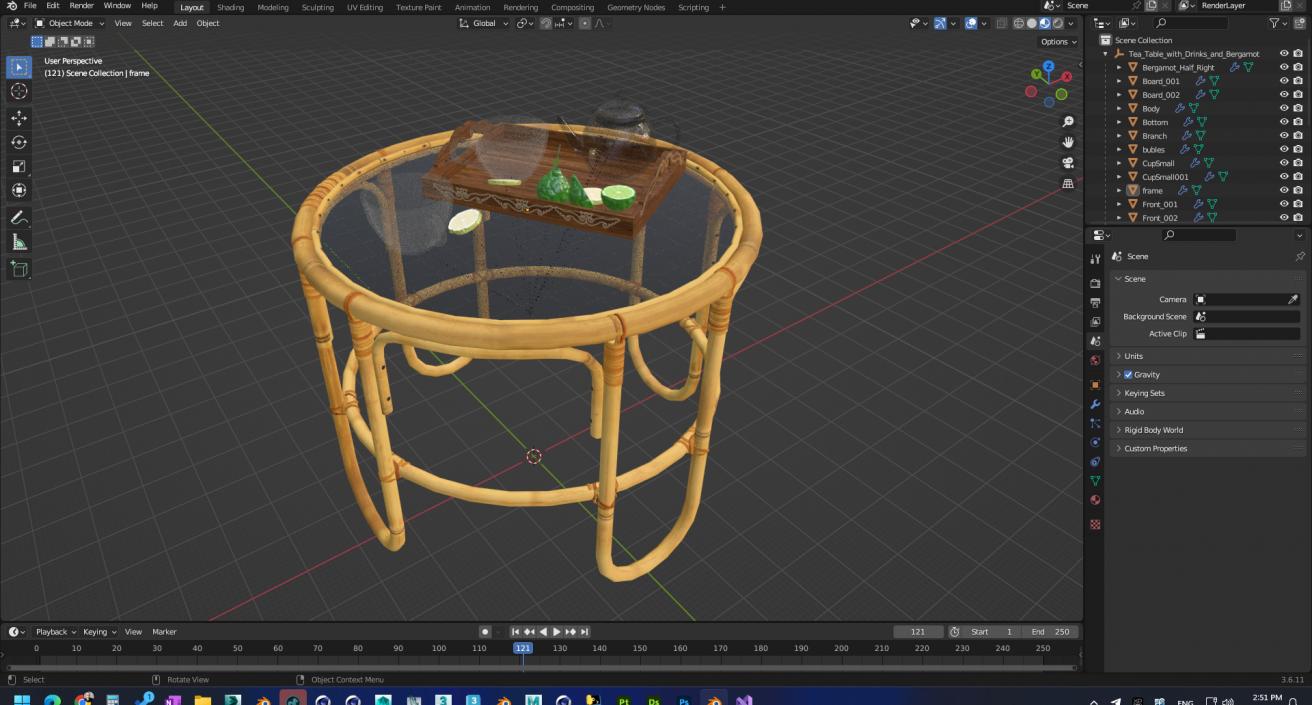 Tea Table with Drinks and Bergamot 3D model