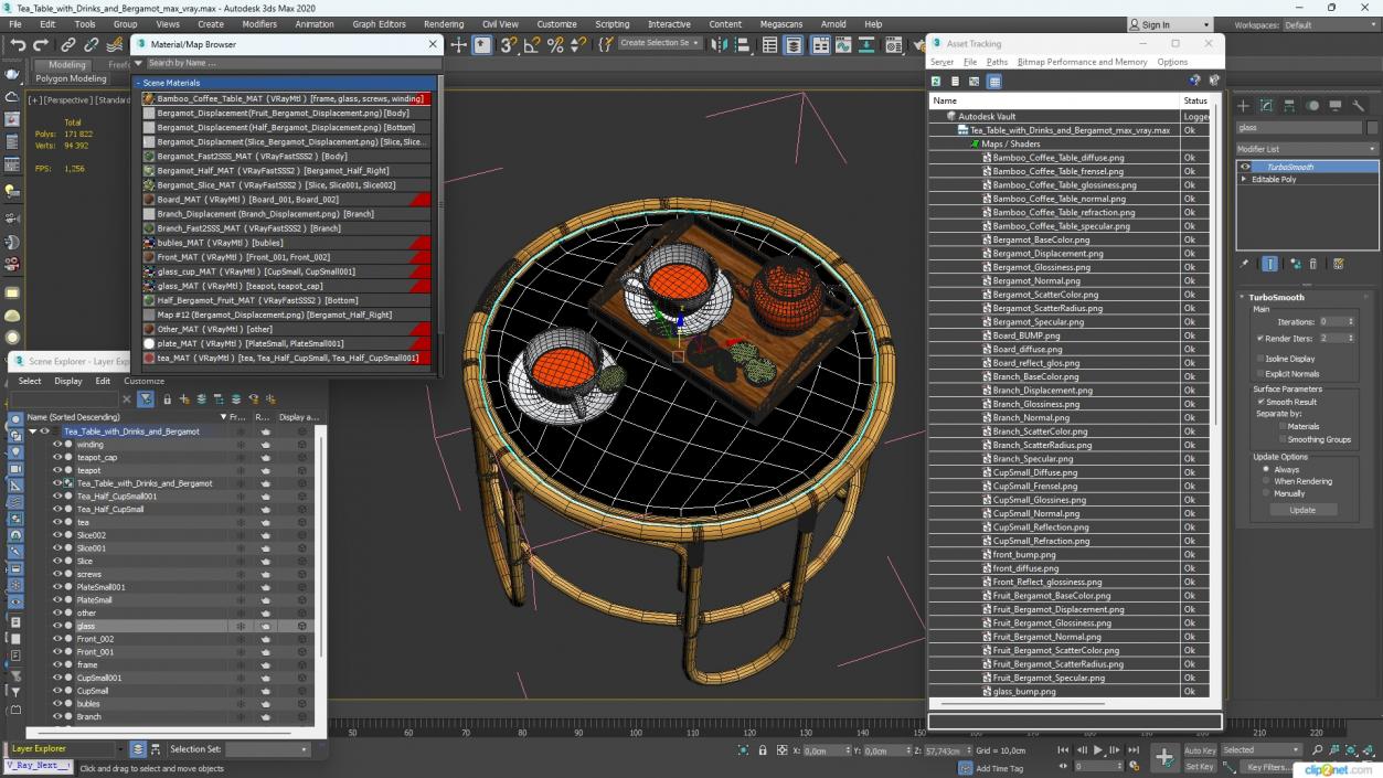 Tea Table with Drinks and Bergamot 3D model