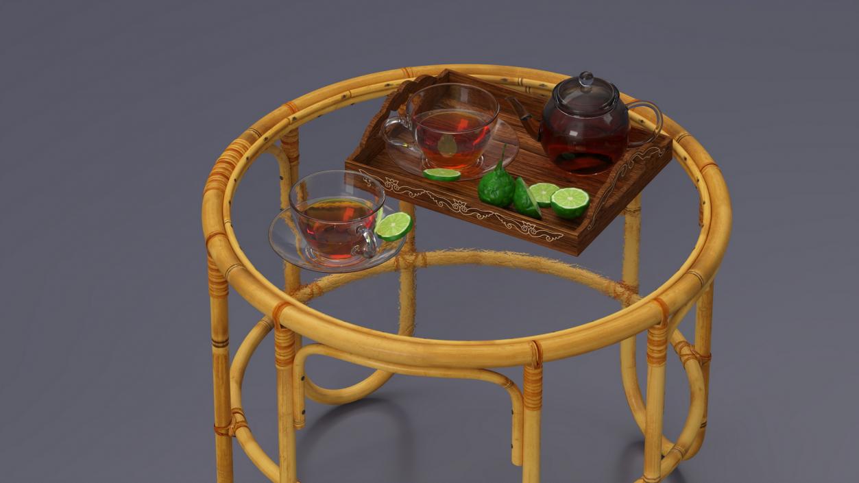 Tea Table with Drinks and Bergamot 3D model