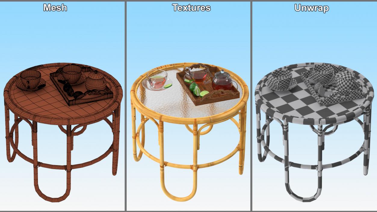 Tea Table with Drinks and Bergamot 3D model