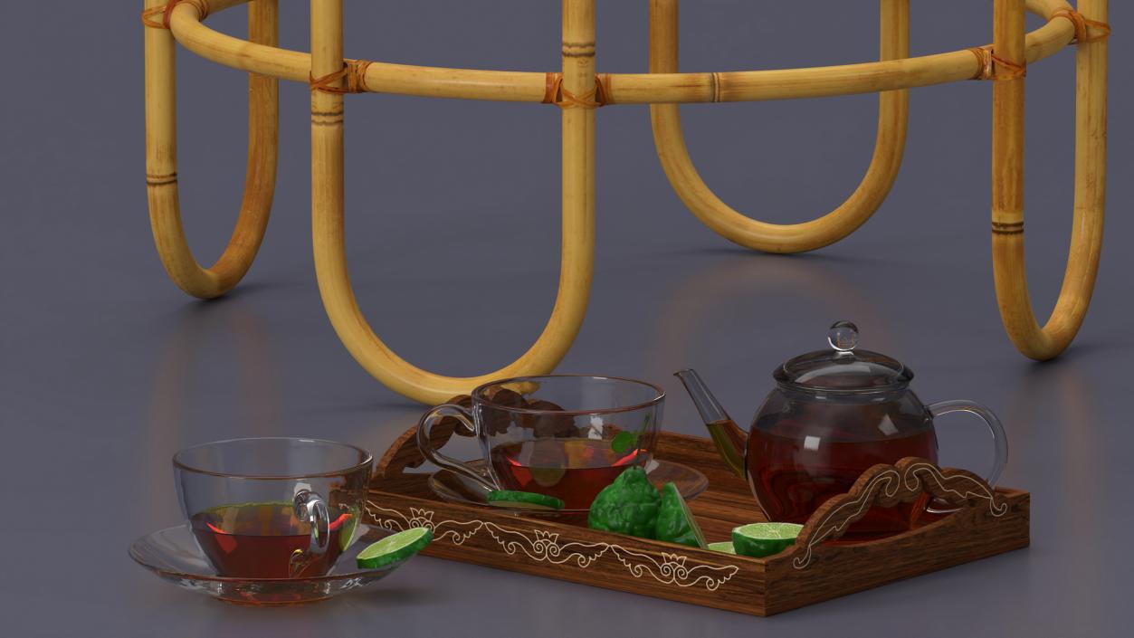 Tea Table with Drinks and Bergamot 3D model