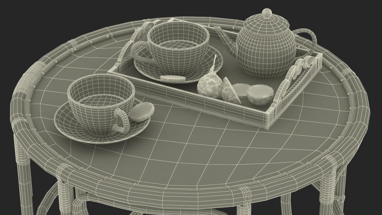 Tea Table with Drinks and Bergamot 3D model