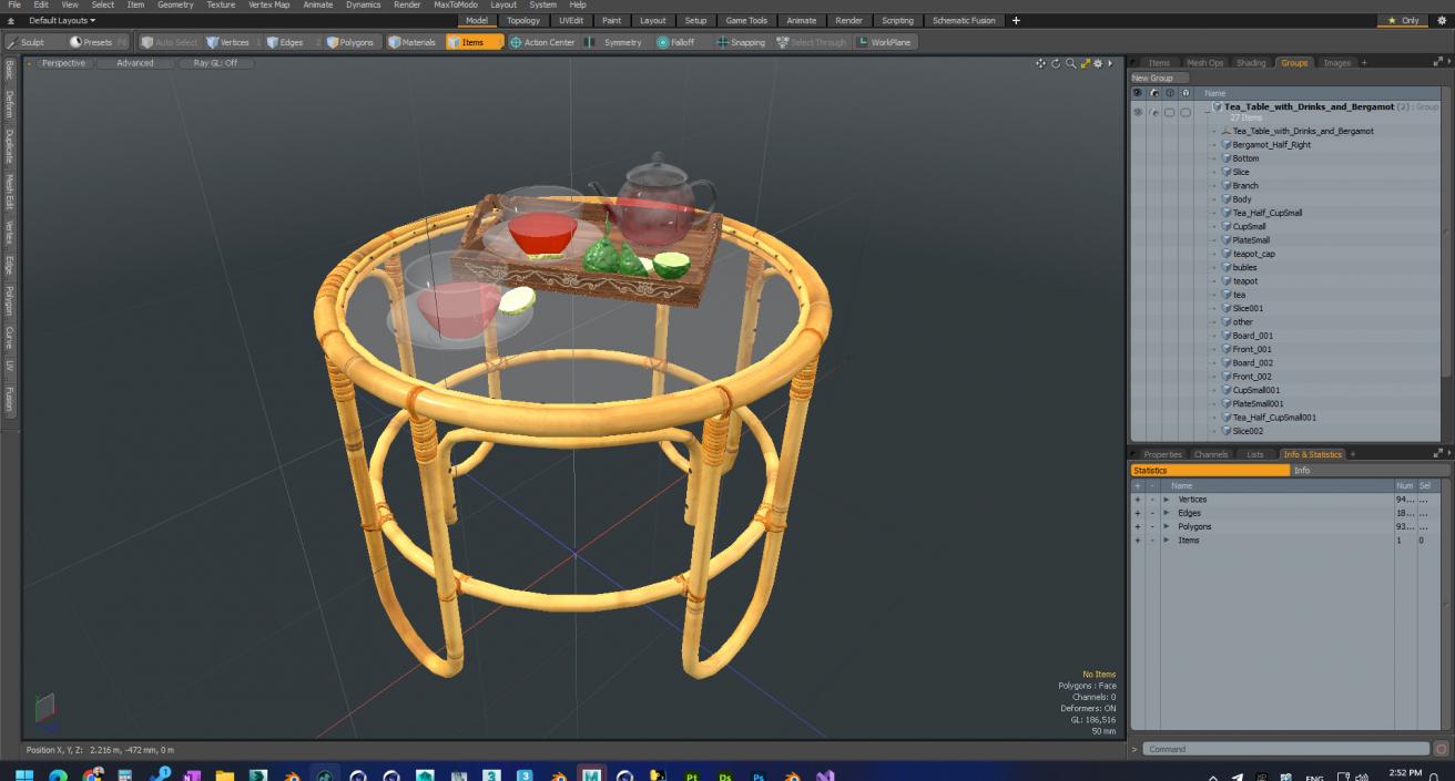 Tea Table with Drinks and Bergamot 3D model