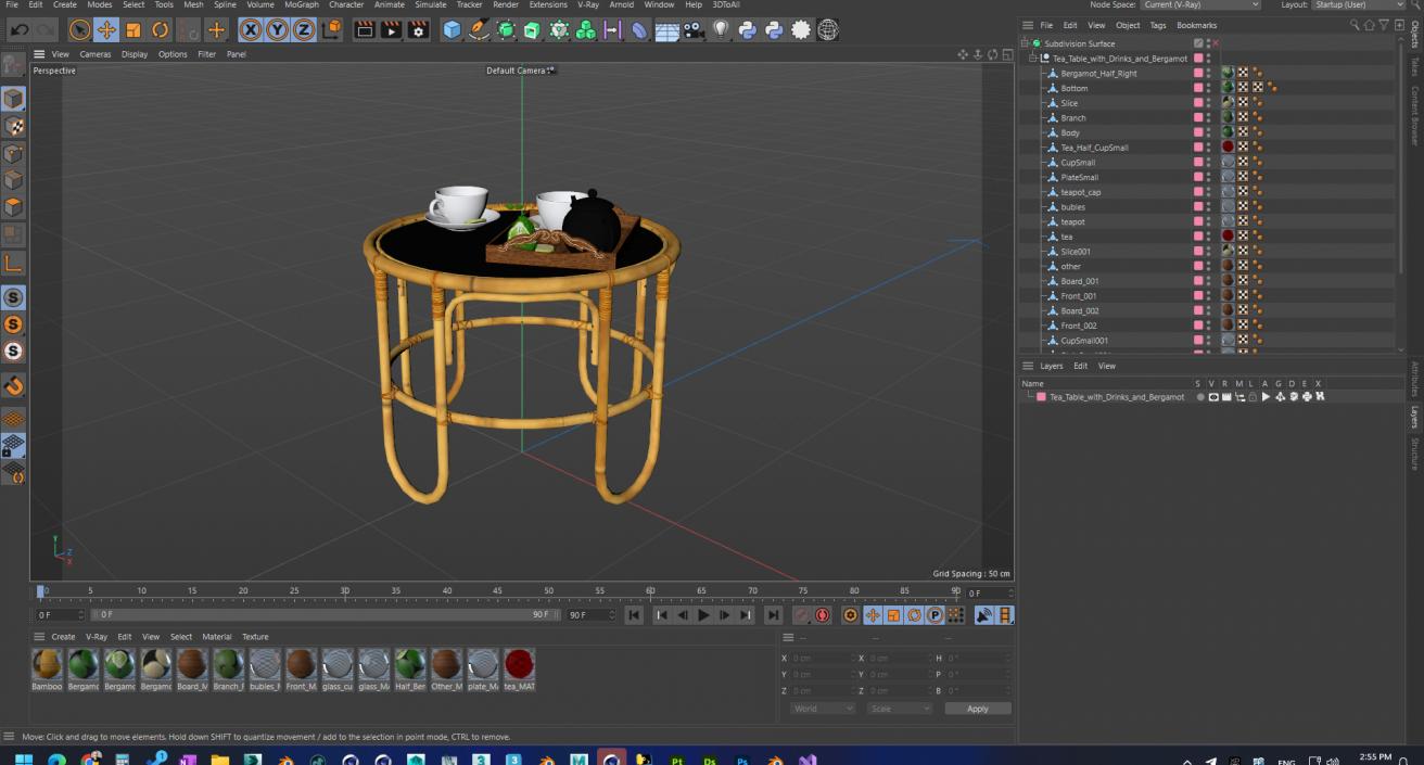 Tea Table with Drinks and Bergamot 3D model