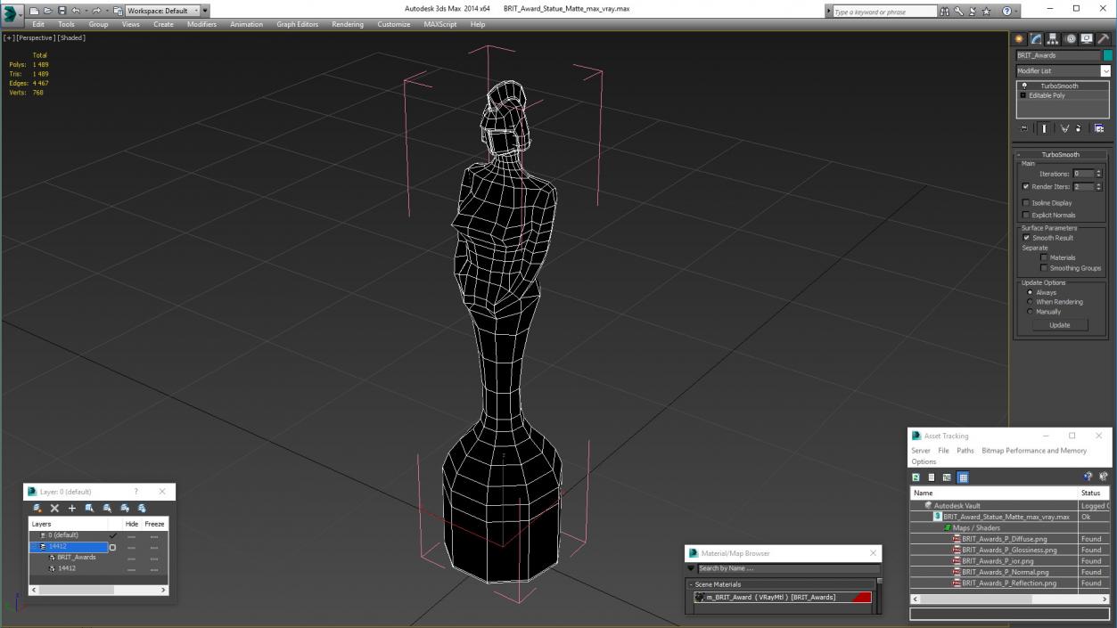 3D BRIT Award Statue Matte model