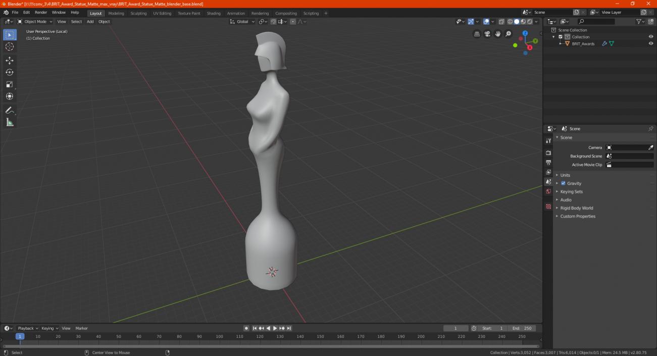 3D BRIT Award Statue Matte model