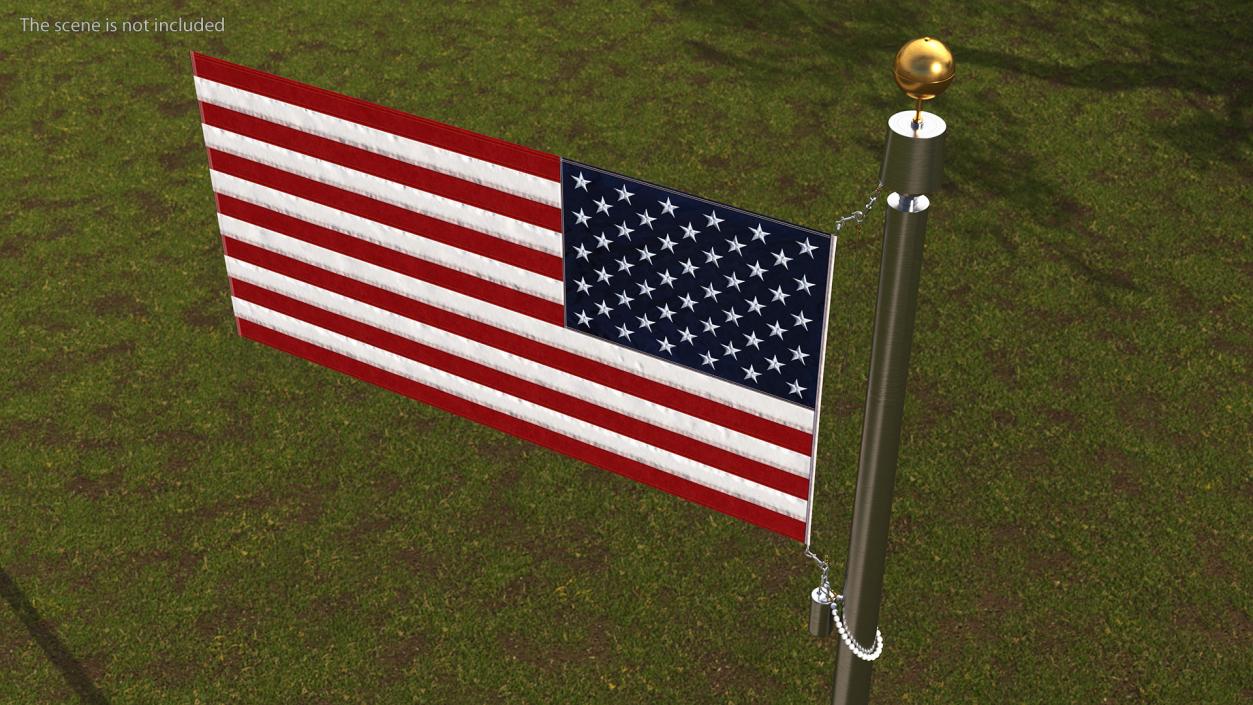 3D Flagpole Natural Satin with USA Flag