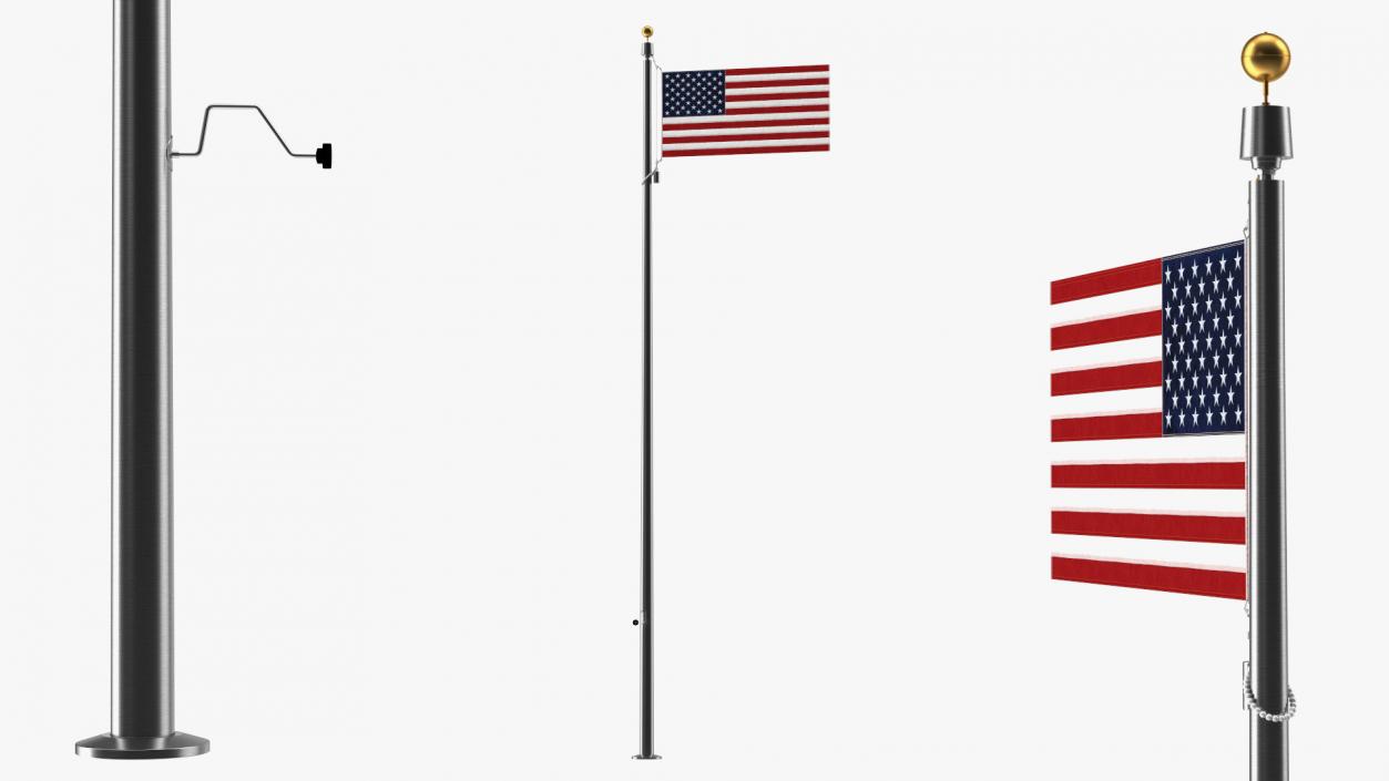 3D Flagpole Natural Satin with USA Flag