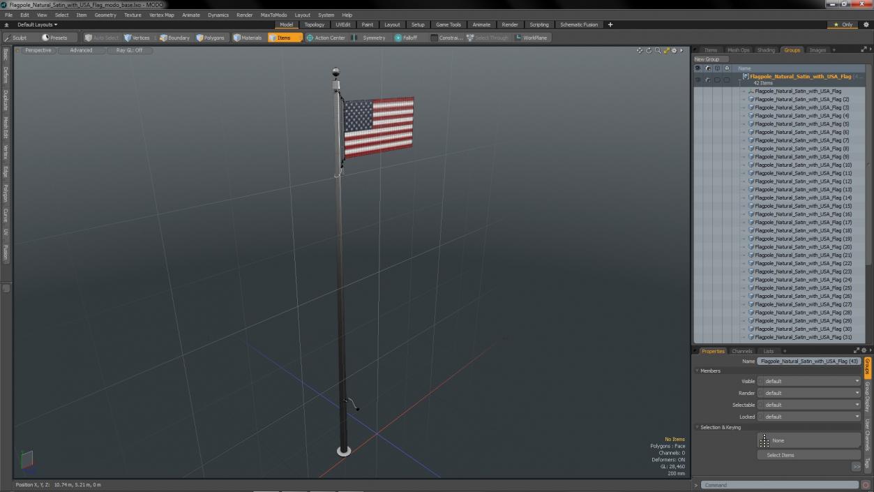 3D Flagpole Natural Satin with USA Flag