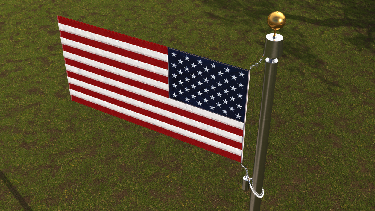 3D Flagpole Natural Satin with USA Flag